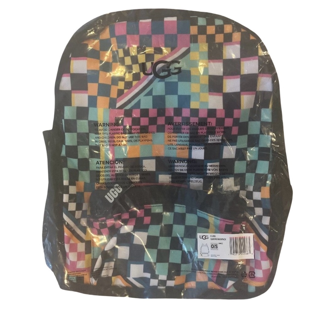 NWT Ugg multicolored checkered canvas backpack